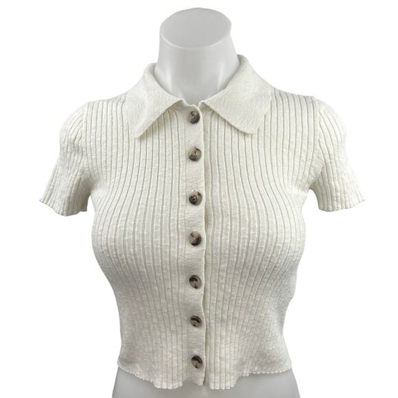 Madewell Barbrook White Collar Button-Front Stretch Cropped Sweater Polo Top XXS - Picture 1 of 4